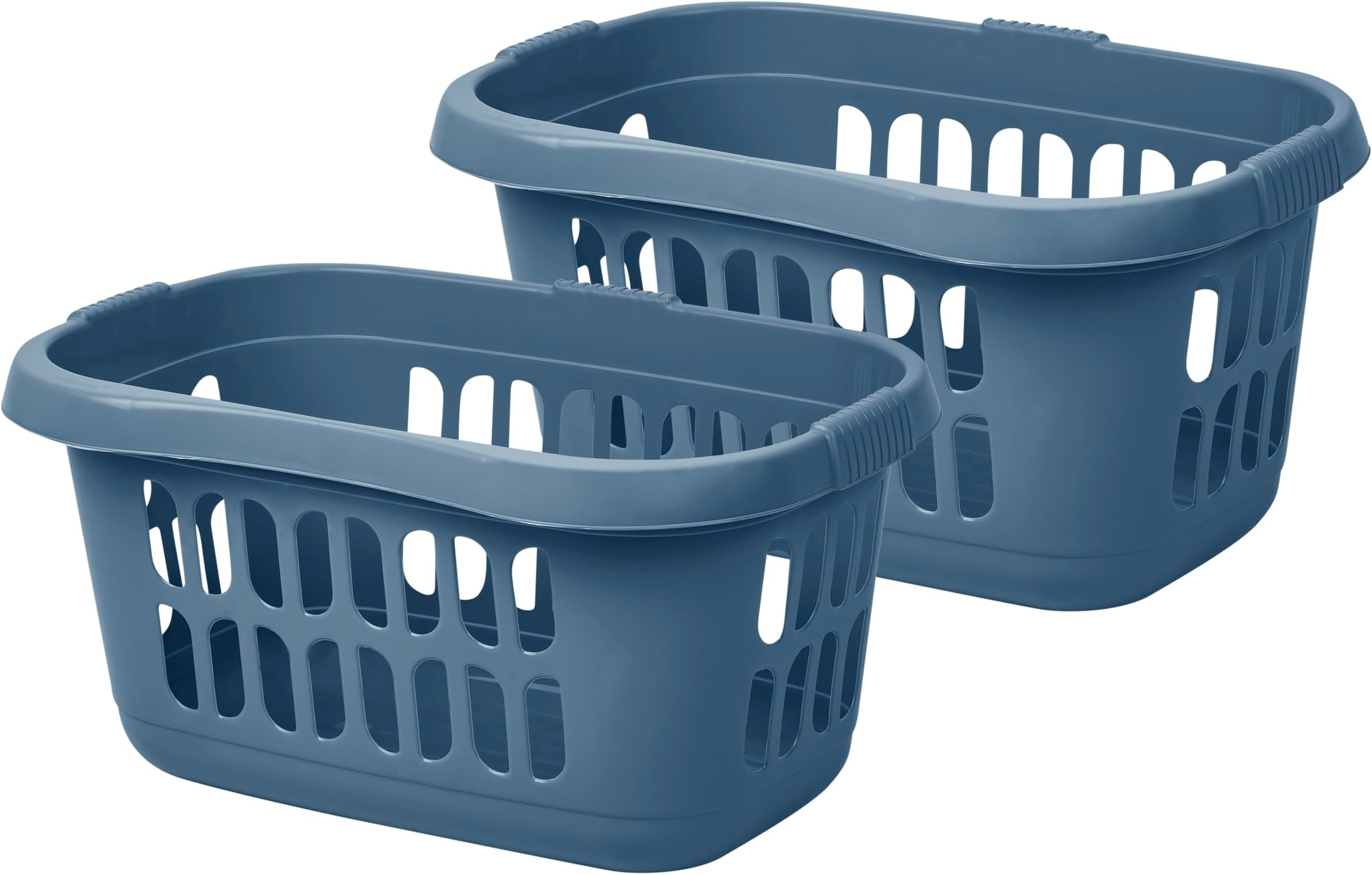 JMS we create smile (Set of 2) Plastic Rectangular Hipster Laundry Baskets for Washing Clothes Linen Storage Basket Organiser for Bathroom Laundry Room, Toddlers Nursery (Midnight Navy)