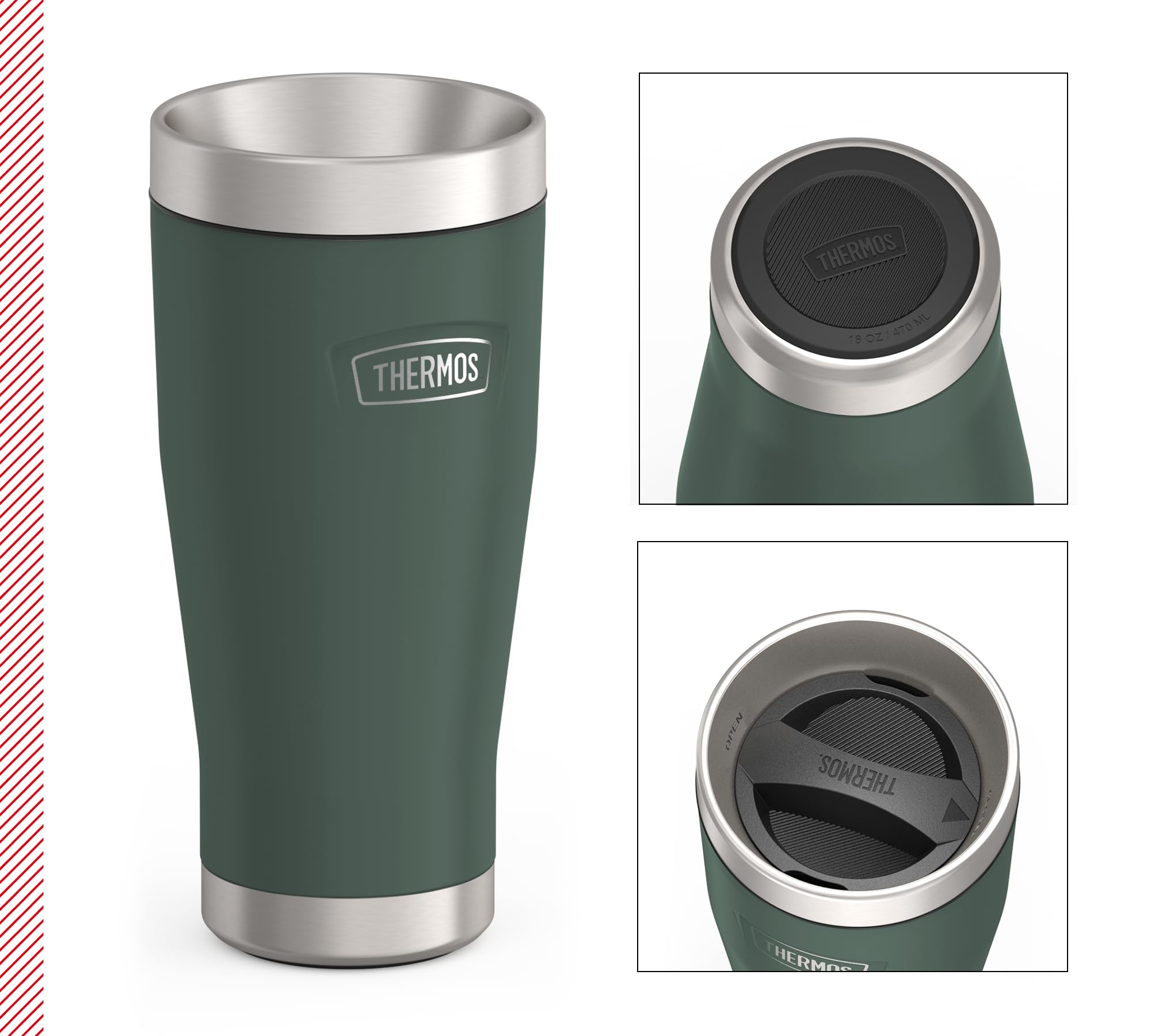 Thermos ICON - Taza térmica (0,47 L, 7 horas caliente), diseño de bosque | Taza térmica de acero inoxidable a prueba de fugas, 22 horas, apta para lavavajillas, oficina y viaje, color verde oscuro
