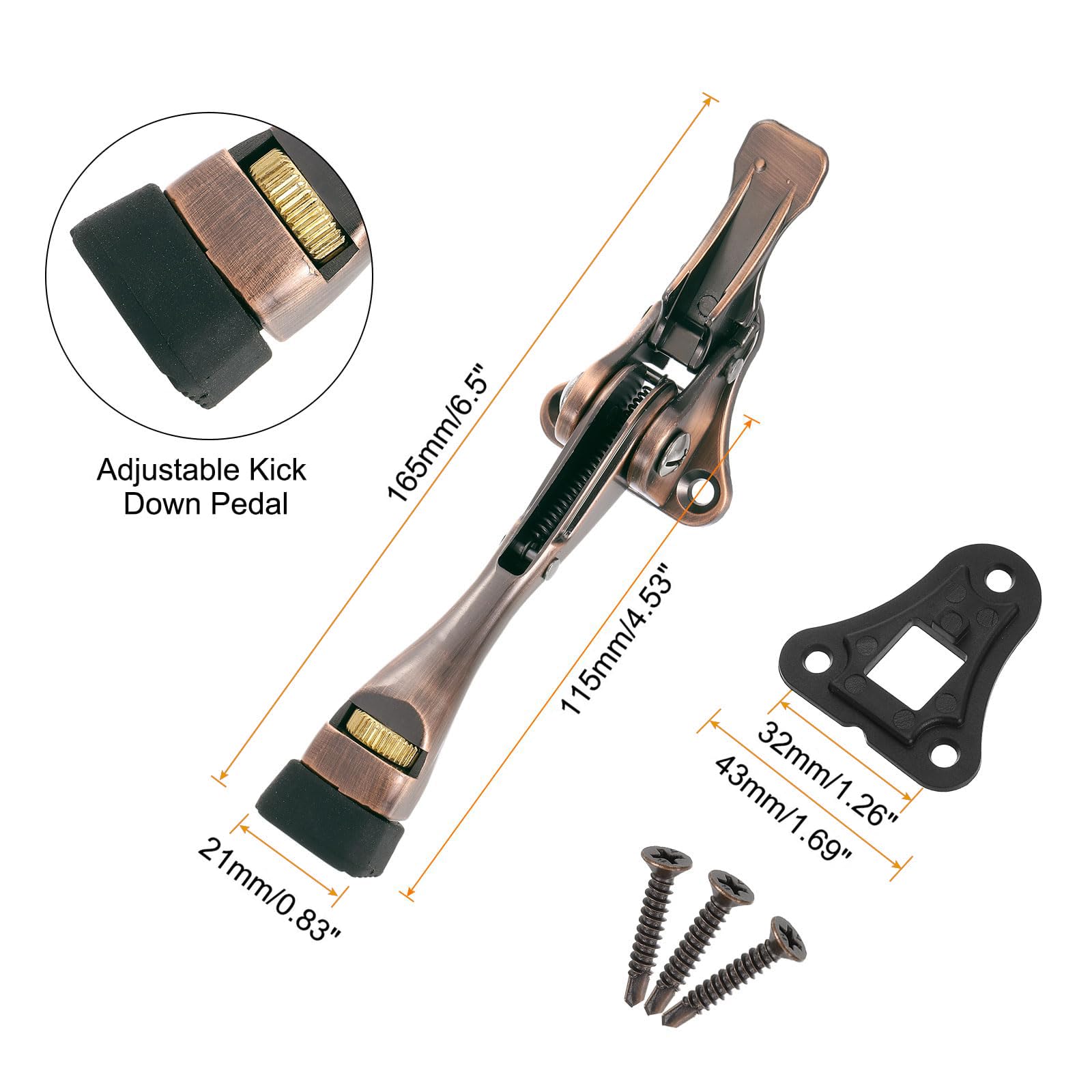 TA-VIGOR 2pcs 4 Inch Kickdown Door Stopper with One-Touch Pedal Height-Adjustable and Rubber Tip - Image 2