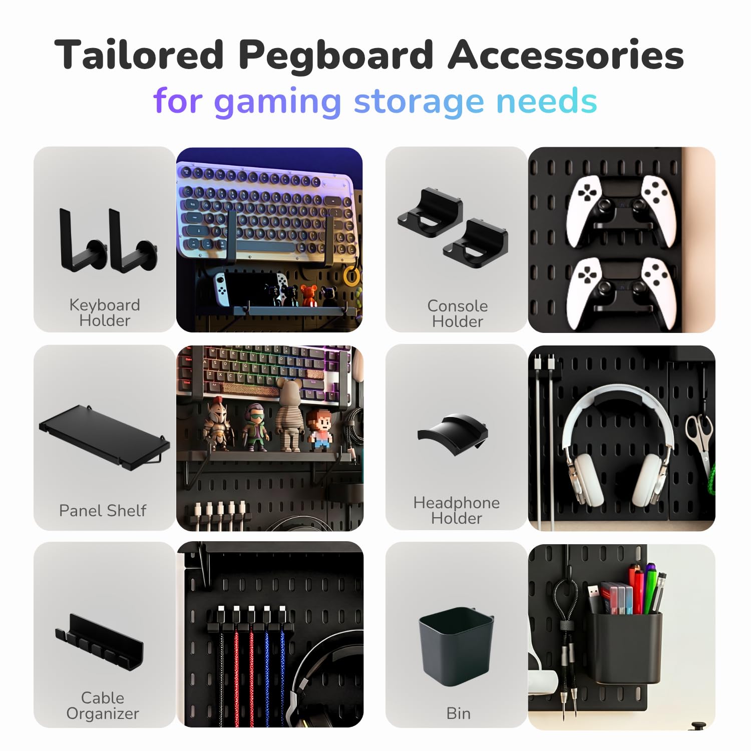 Keepo Kit de Tablero de Clavijas Modular y Accesorios para Juegos - Organizador y Estación de Configuración
