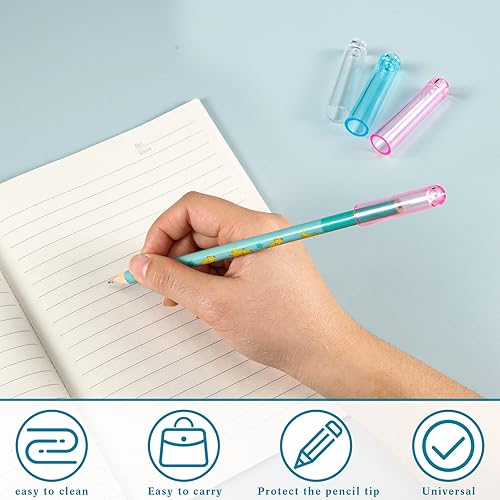 Miniatura 4 de Spakon 18 tapas de plástico para lápices, cubierta protectora de punta de bolígrafo, tapas transparentes para extensores de bolígrafos de madera