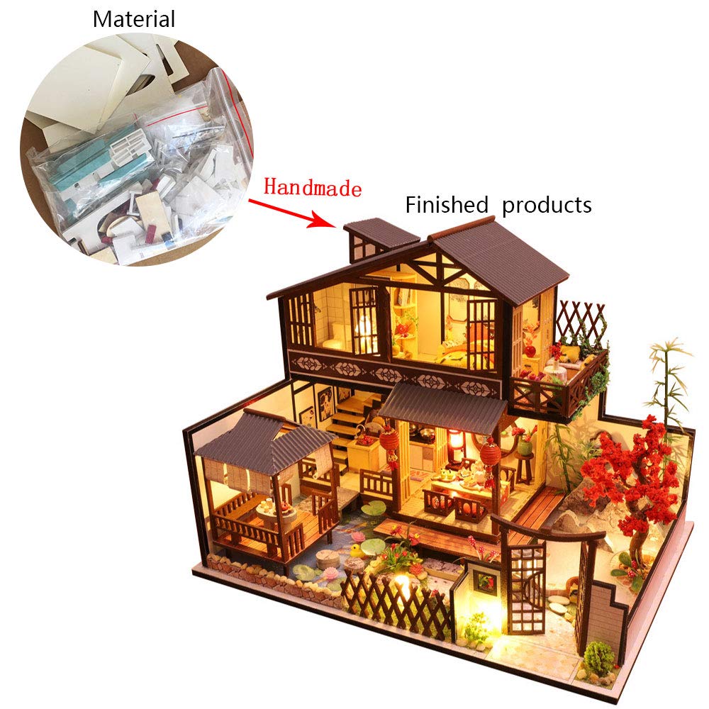 木製ミニチュア建物セット Amazon.com: ZQWE DIY Dollhouse Furniture Kit 3D Wooden Miniature