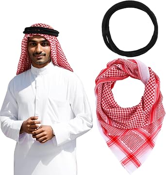 Arab Shemagh, 54x54inch Breathable Muslim Keffiyeh Head Wrap with Headband, Middle East Headwear for Men Red, standard