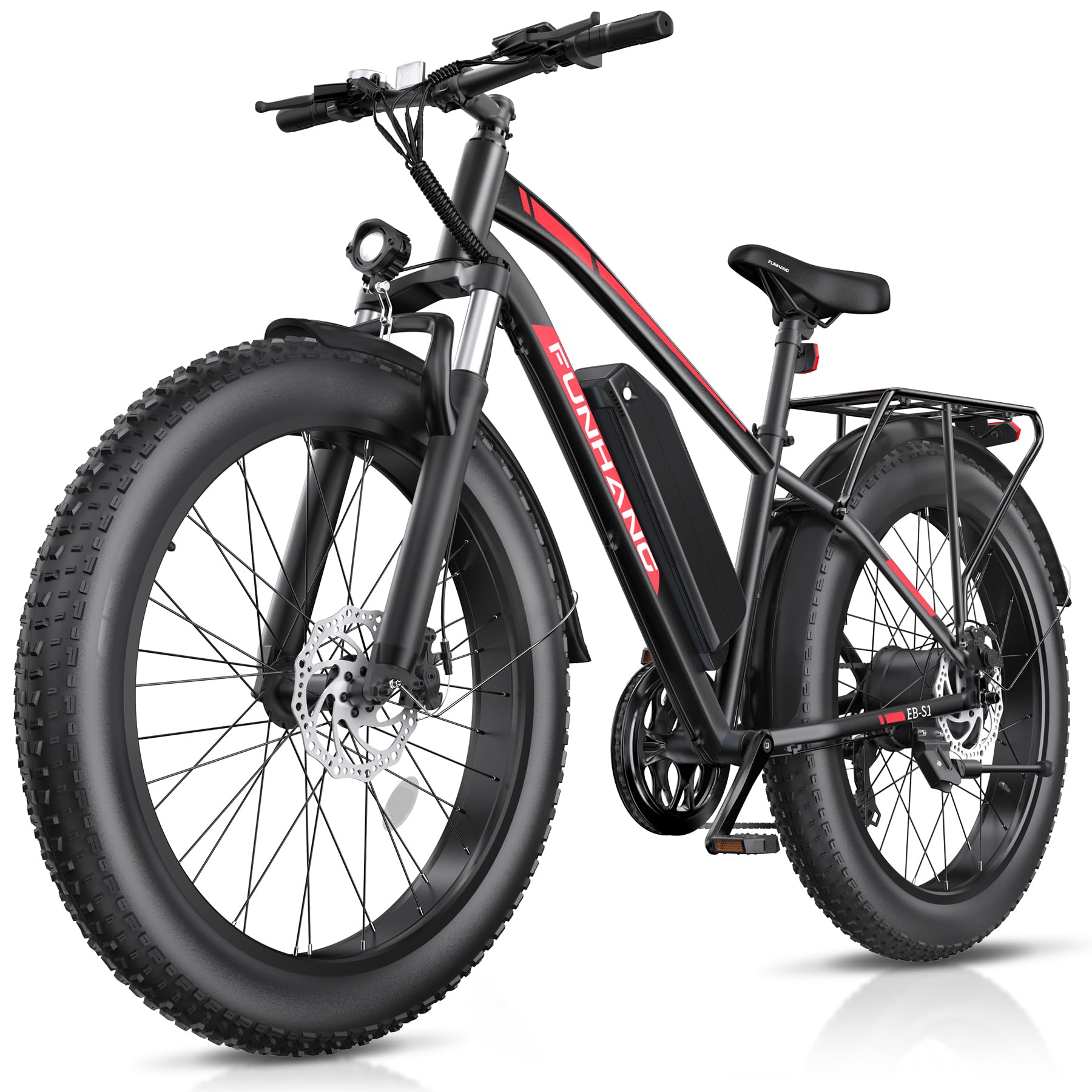 Electric Bike for Adults, Peak 1000W Ebike, 25MPH 60Miles Electric Mountain Bike, 26" Fat Tire Electric Bicycle with 48V 13AH Battery, Rear Rack, Front Suspension, 7 Speed, UL 2849 Certified