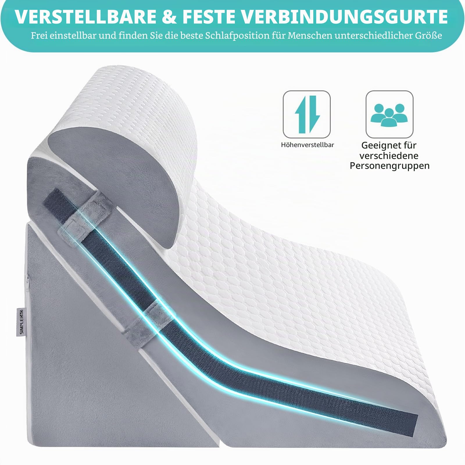 Keilkissen zum Schlafen, orthopädisches Bettkeilkissen-Set, 15-in-1 verstellbares Keilkissen aus Memory-Schaum nach Operationen, 22,9 & 40,6 & 50,8 cm Höhe, 3-in-1 Neigungskissen, Keile für