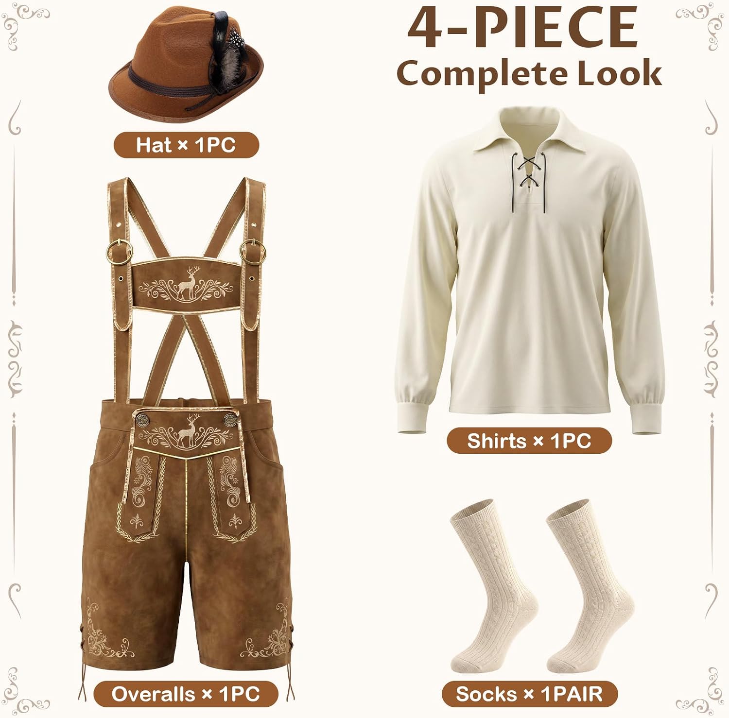 Lederhosen Men Oktoberfest Outfits Men with Shirt Socks Hat