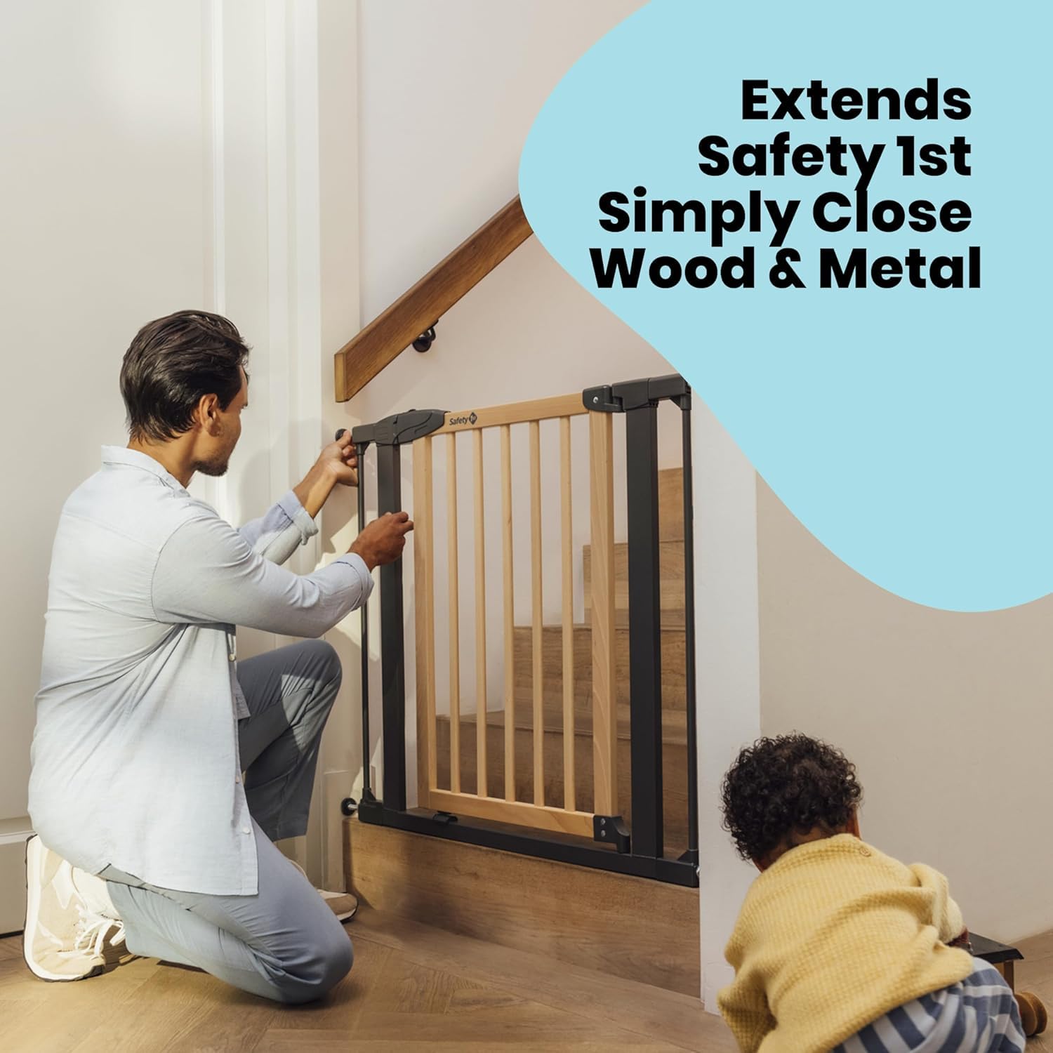 Safety 1st Simply Close Wood & Metal 7cm Baby Safety Gate Extension, No Drilling or Screws Required - Image 2
