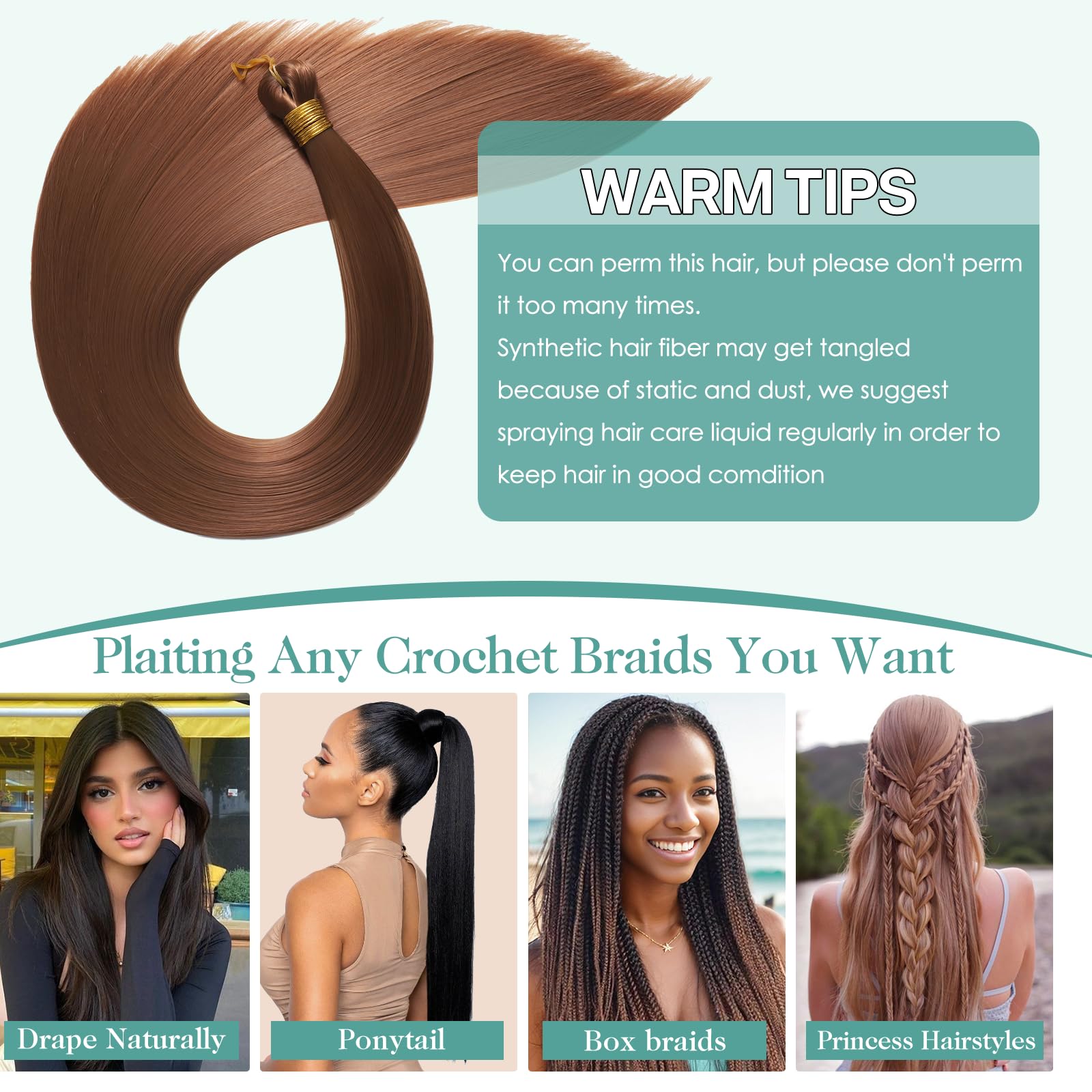 Locescsoc 24 Inch Bone Straight Braiding Hair 150g 3 Packs Straight Hair Extensions, Ariel Straight Hair Bundles - Image 4