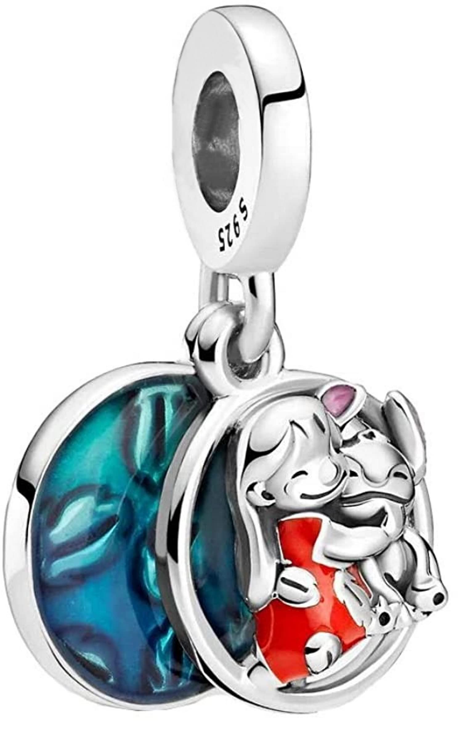 Beads R UsLilo & Stitch Family Dangle Charm/Bead in Solid Sterling Silver Hallmarked 925 and coloured Enamel, Compatible with all European style Charm Bracelets