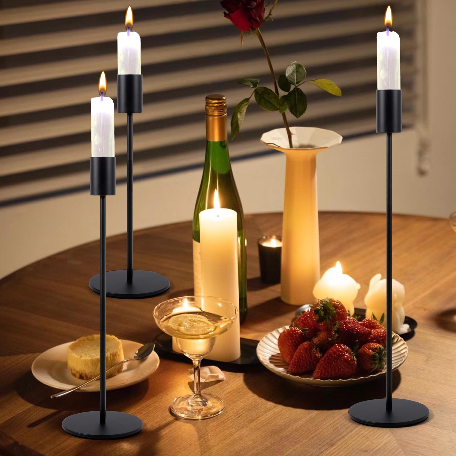Candelabro Set di 3 Nero Portacandele di Diverse Dimensioni 21.7/27/32 cm per Candele Coniche da 2.2cm, Candeliere D'epoca, Camera da Letto Soggiorno Tavolo da Pranzo Decorazione Portacandele
