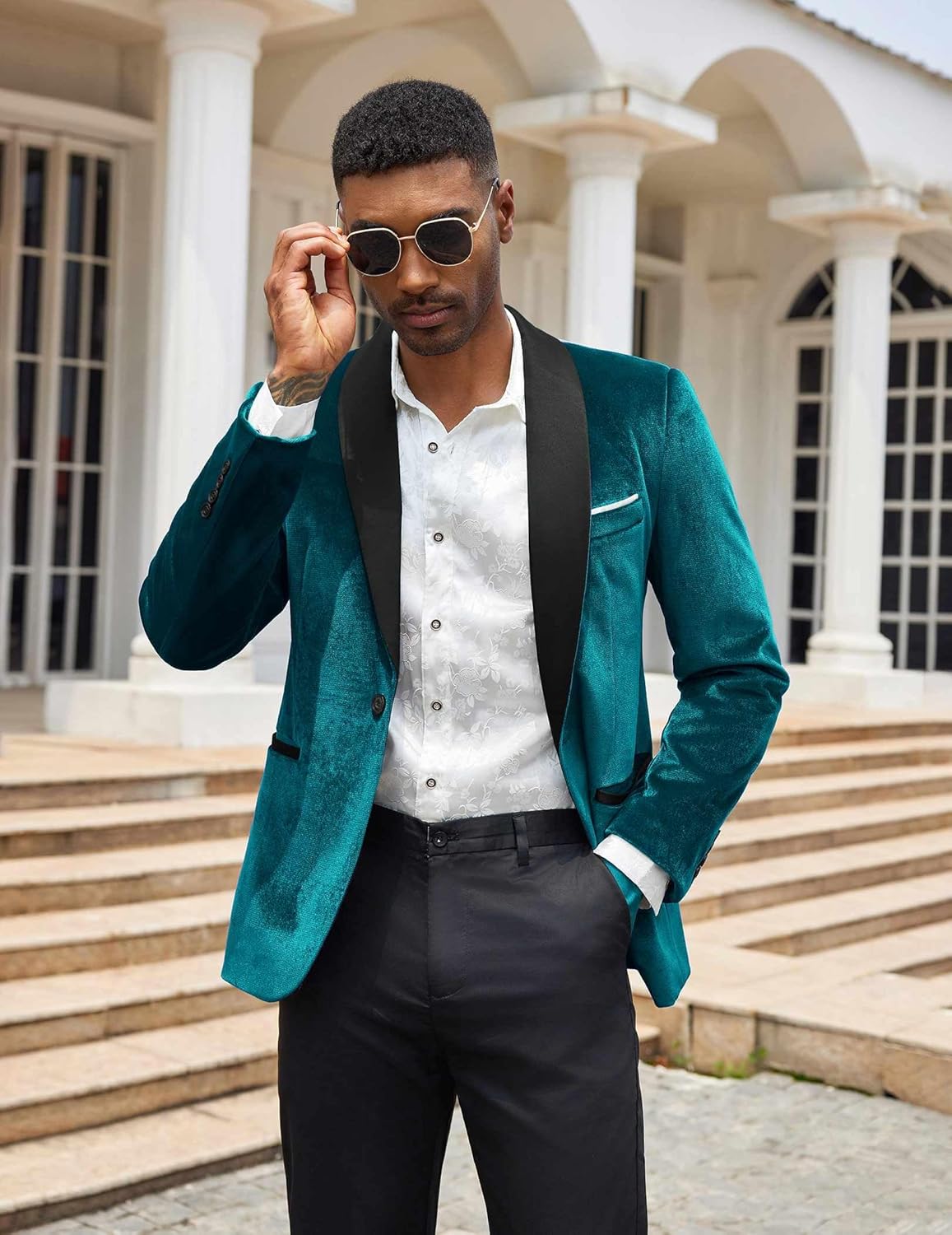 COOFANDY Men's Velvet Tuxedo One Button Jacket Dinner Prom Wedding Blazer Jacket - Image 3