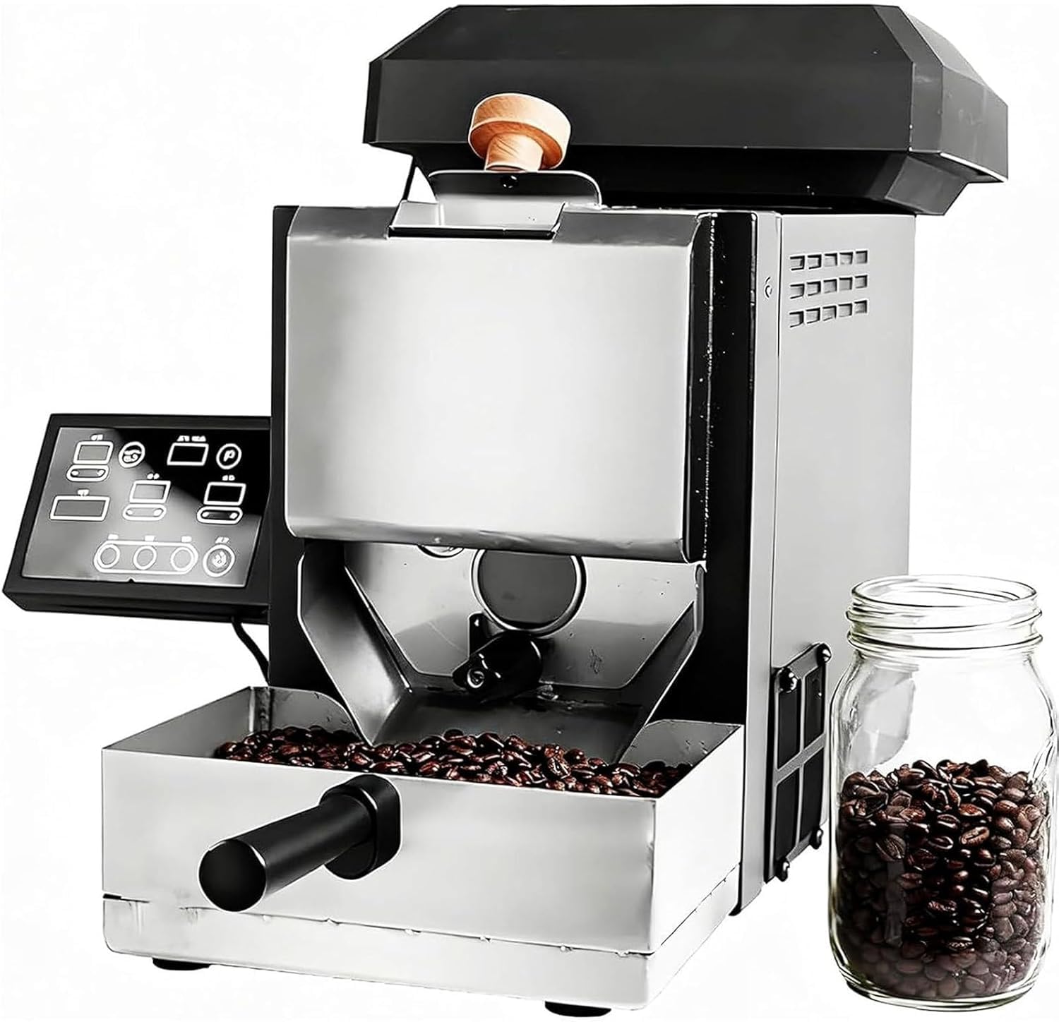 GTHTUHFD Smokeless Electric Coffee Bean Roaster Machine, 200G Capacity, Home & Commercial Use, Includes Coffee Bean Cooler & Chaff Collector For Perfects Roasting