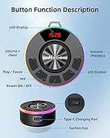 Vista 5 de Altavoz de ducha Bluetooth MuGo, sonido estéreo HD 360°, altavoz inalámbrico impermeable IPX7 Bluetooth 5.3 con luces RGB, ventosa y micrófono