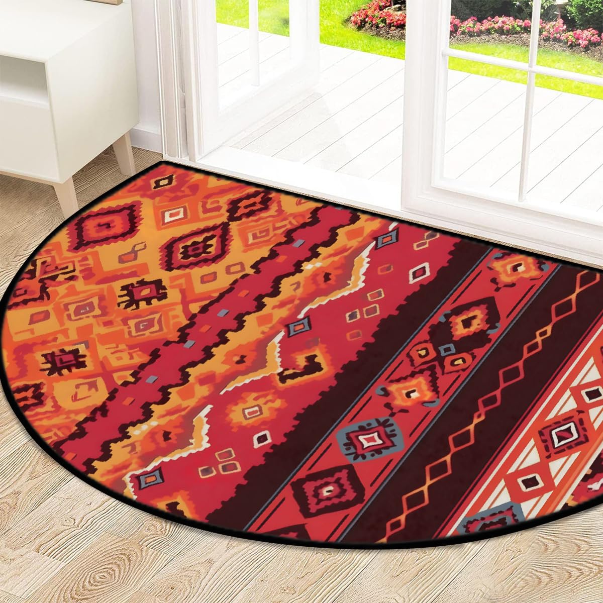 Mexpekil Paillasson demi-lune motif ethnique tribal pour intérieur et extérieur, antidérapant, lavable, absorbant, anti-saleté, 100 x 160 cm