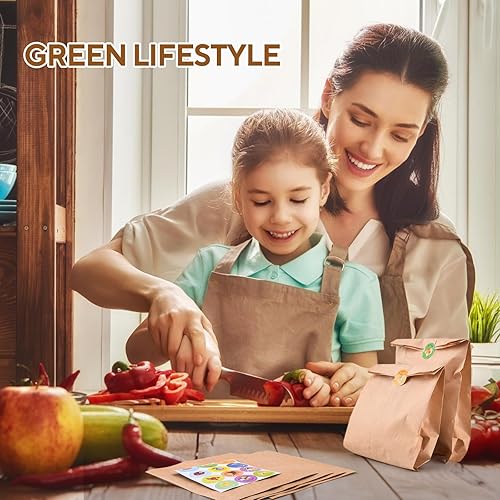 Miniatura 6 de 100 bolsas de papel kraft marrón con calcomanías, 5.5 x 7.5 x 2 pulgadas, sirven como pequeñas bolsas de panadería, galletas, gofres, golosinas y