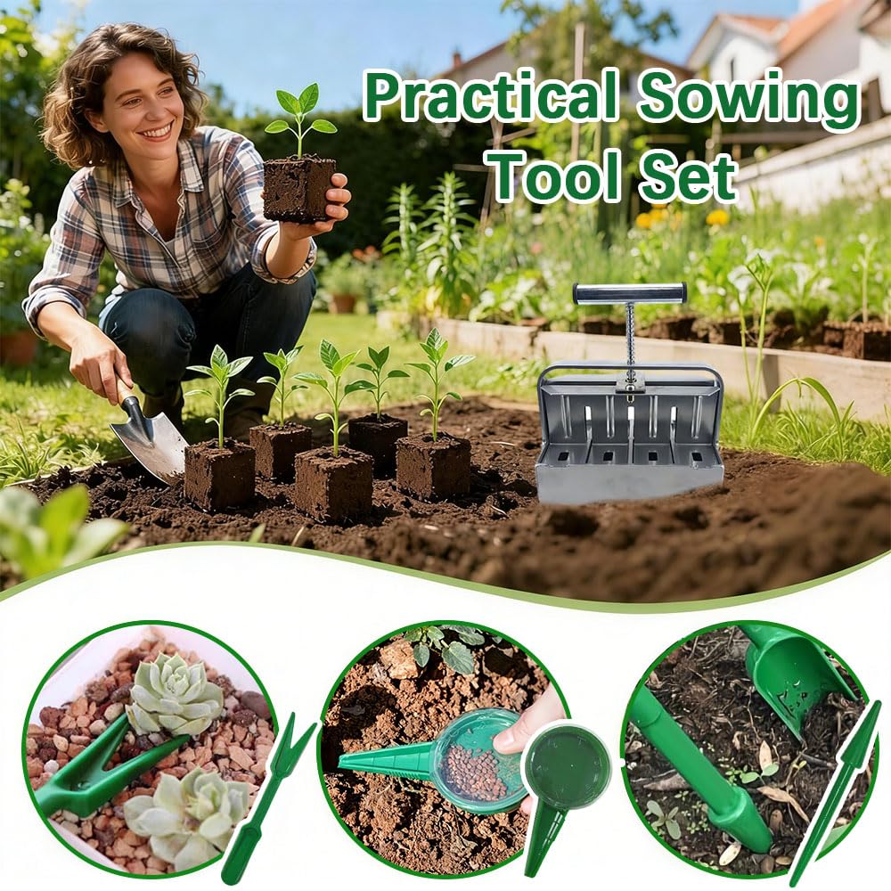 Bloccatore di Terreno 8 Celle,Soil Blocker de 4.5 * 4.5 CM-Accessorio per la Semina-Soil Blocker Acciaio Per Giardini,Vivai, Semina e Trapianto di Piantine