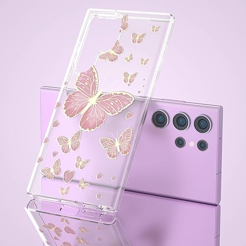 Miniatura 2 de Funda protectora para Samsung Galaxy S23 Ultra para mujeres y niñas, mariposas doradas con purpurina, bonito patrón en forma de corazón, delgada y