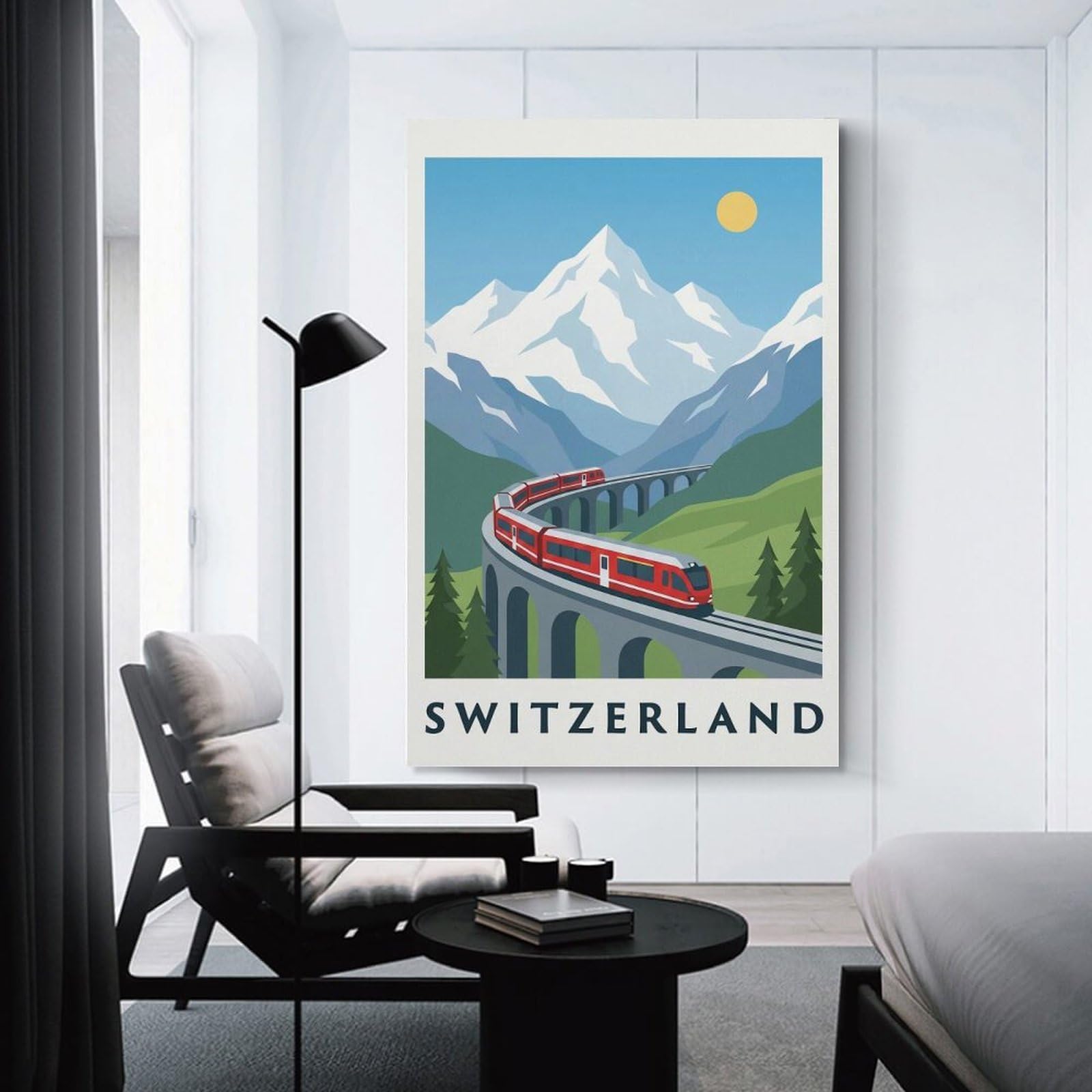 Junmoney Room Decor Wall Art Switzerland Train Travel, 20x30inch(50x75cm), for Wall Displays, Bedrooms Or Room Updates, A Versatile Canvas Print for Layering
