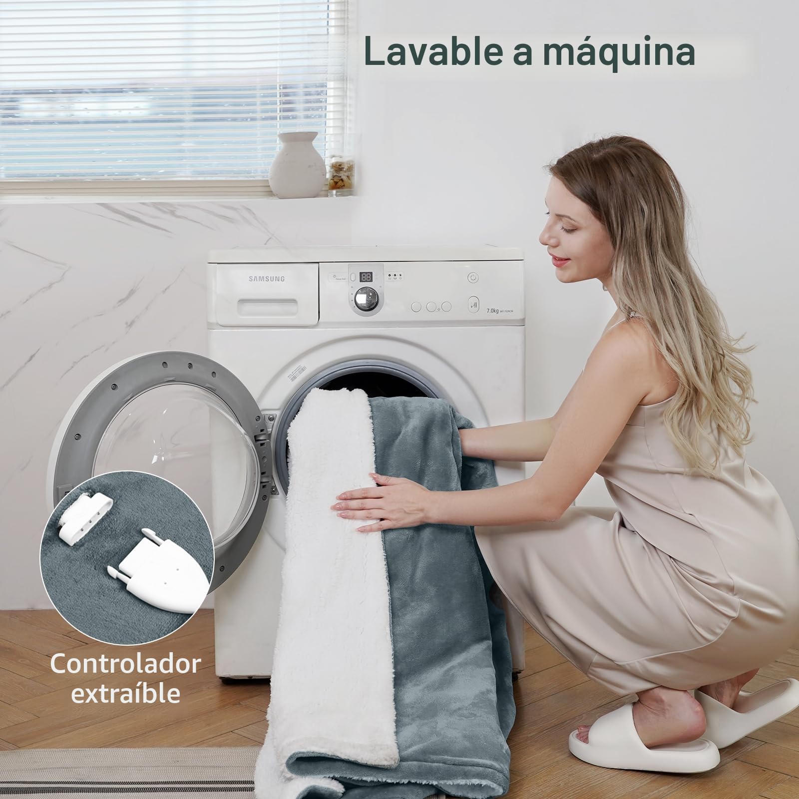 CURECURE Manta Eléctrica Throw Acogedora Manta de Franela, 6 Niveles de Calefacción y Apagado Automático de 6 Horas, 130 * 180 cm Manta de Tamaño Doble, Controlador Desmontable-Gris Claro