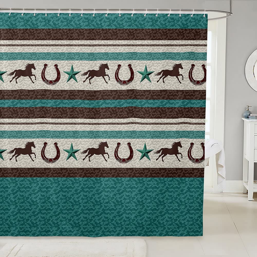 Western Duschvorhang Mit Hufeisen-Design – Wasserdicht, 3 Größen, Cowboy-Stil Fürs Badezimmer