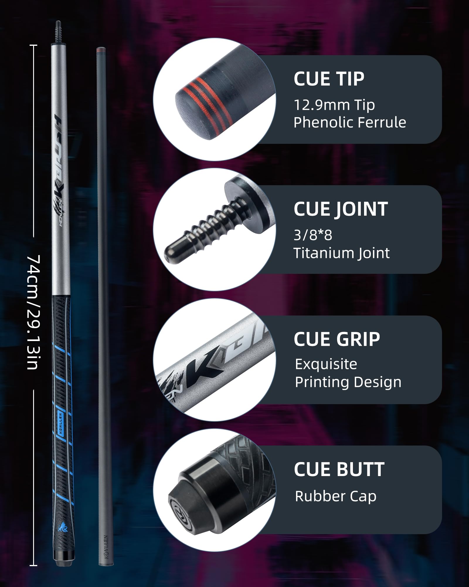 KONLLEN Heavy Hitter Jump Break Cue 3-Pieces Carbon Fiber Break