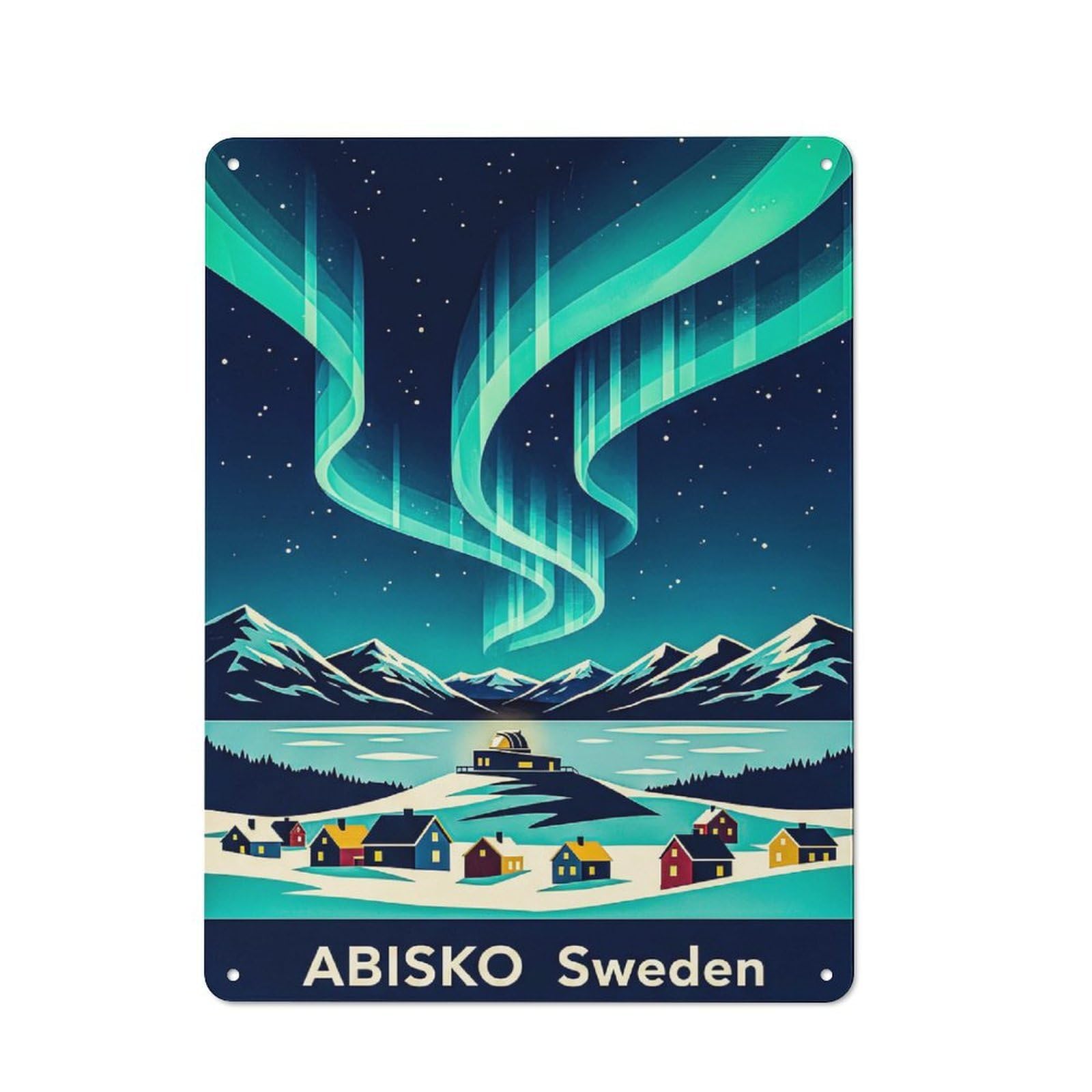 Metal Wall Plaque with Abisko Sweden Aurora Borealis Design 40x30cm, Retro Room Wall Plaque for Home, Shop, Pub Or Studio Wall