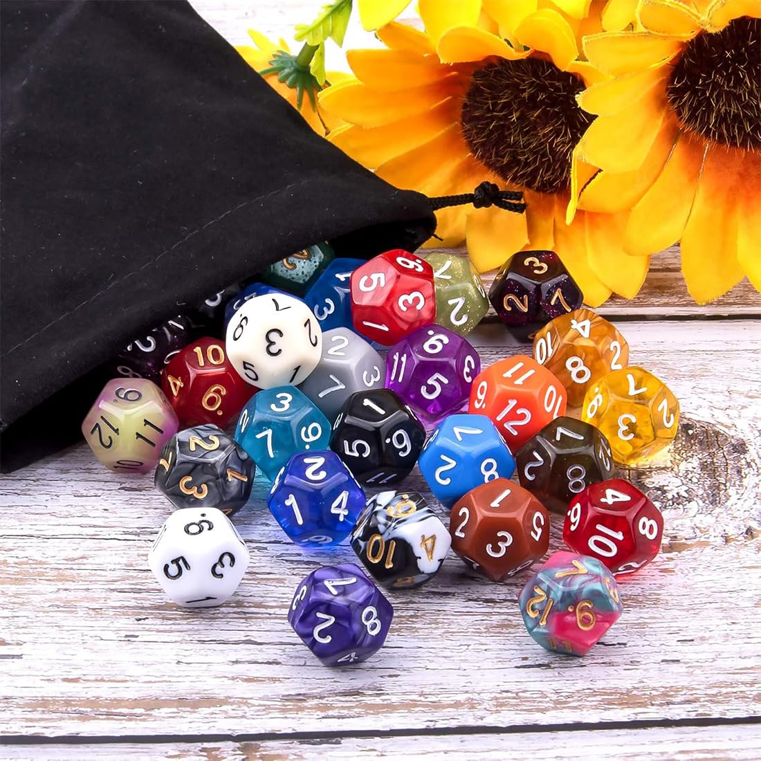 21 x kostka D12 Polydor + 1 torba, zestaw kości DND RPG gra planszowa impreza przyjaciele rodzina