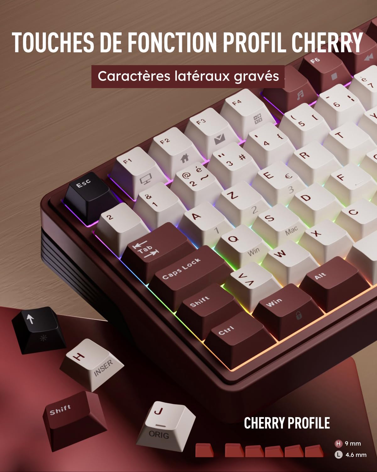 RK ROYAL KLUDGE M100 Clavier Gamer sans Fil AZERTY, Clavier Mécanique 96% avec Pavé Numérique, Écran et Boutons BT/2.4G/USB-C RGB 8000mAh Gasket Structure Touches PBT Hot-Swap Creamy Switches, Rouge