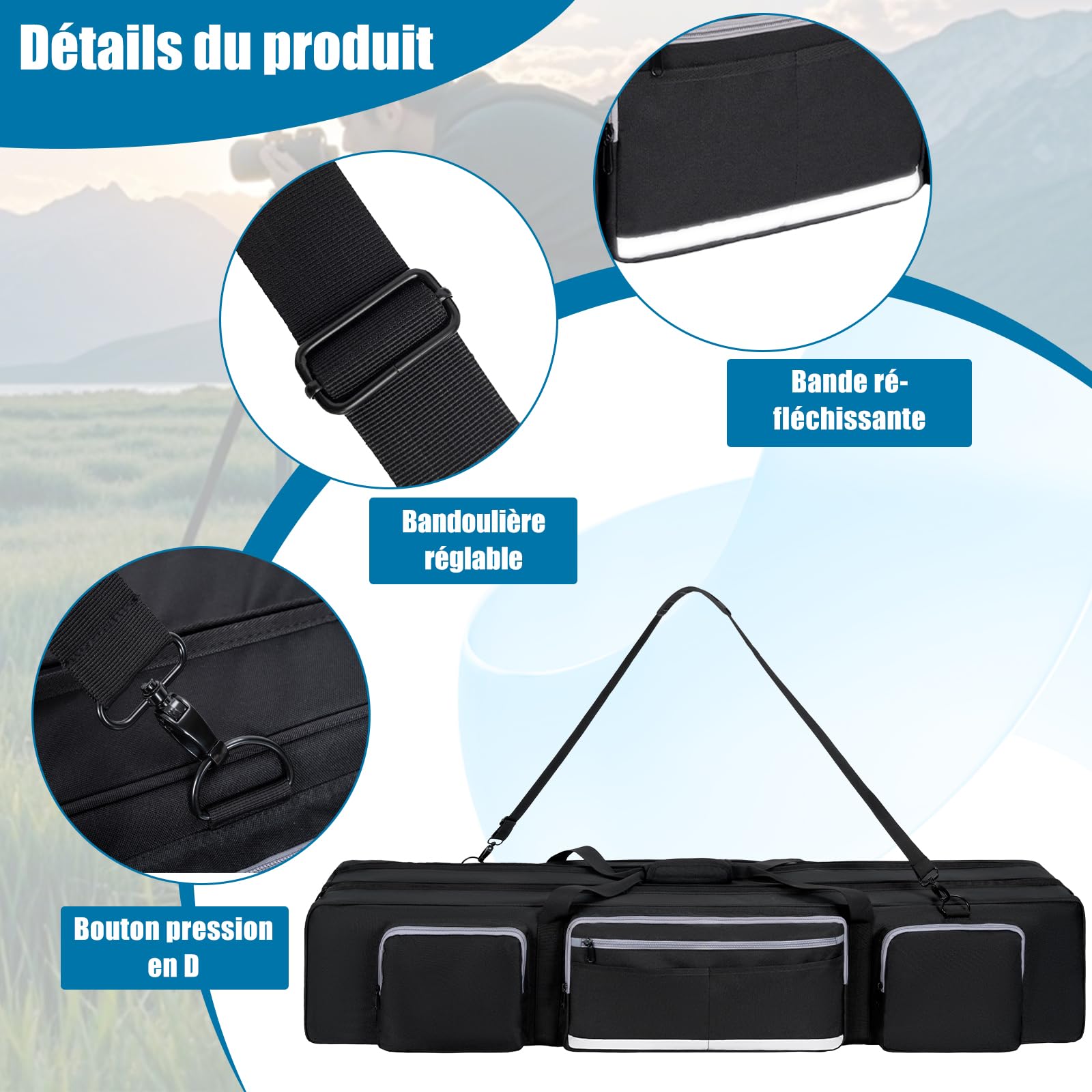 OUUTMEE 103CM Sac de Transport pour Trépied avec Bandoulière et Poignée, Étui pour Trépieds avec Séparateurs Amovibles, Housse pour Trépieds, Monopods et Accessoires (Noir)