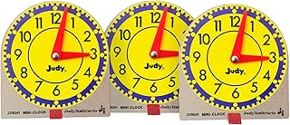Carson Dellosa Mini Judy Clock Set— Grades K-3 Math Manipulatives for Telling Time, Colorful Wooden Mini Clocks With Movable Hour and Minute Hands, 4" x 4" (12 pc)