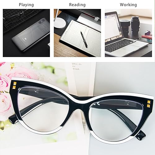 Miniatura 7 de KoKoBin Gafas de lectura de ojo de gato, bloqueo de luz azul, paquete de 3 gafas de computadora de moda con bisagra de resorte