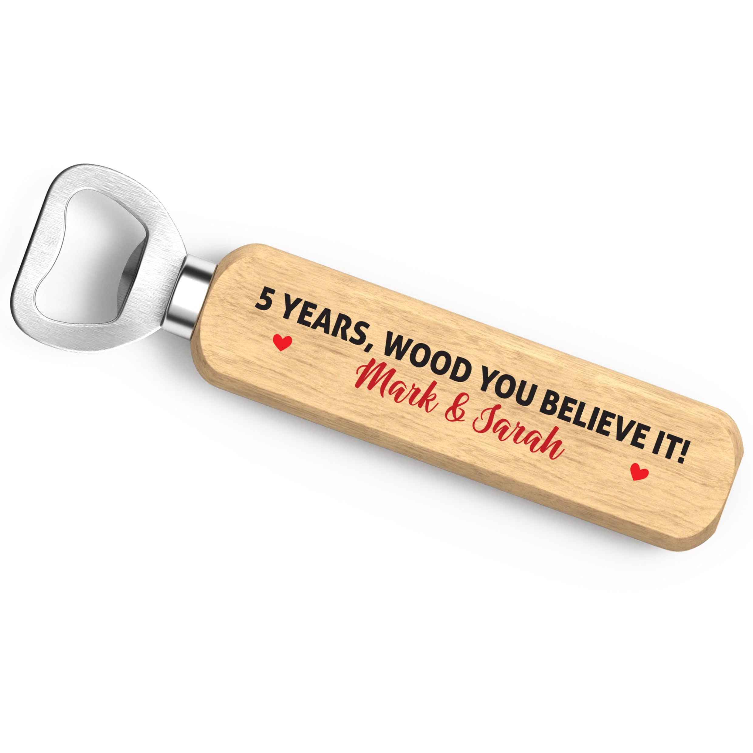 PERSONALISED 5th Wedding Anniversary Gifts for Husband - 5 Years Wood You Believe It Anniversary Gifts - Wood Anniversary Gifts for Him Men - Wooden Drinks Beer Bottle Opener Gifts from Wife