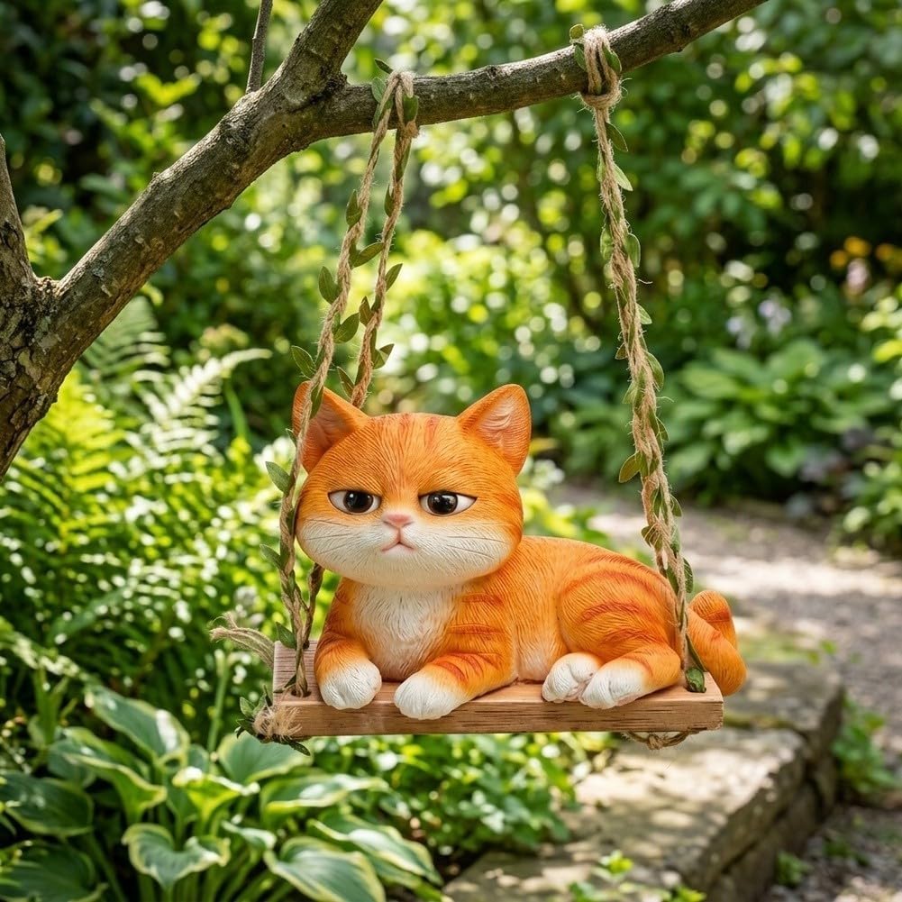 Sculpture réaliste de chat de 20 cm en résine pour l'extérieur