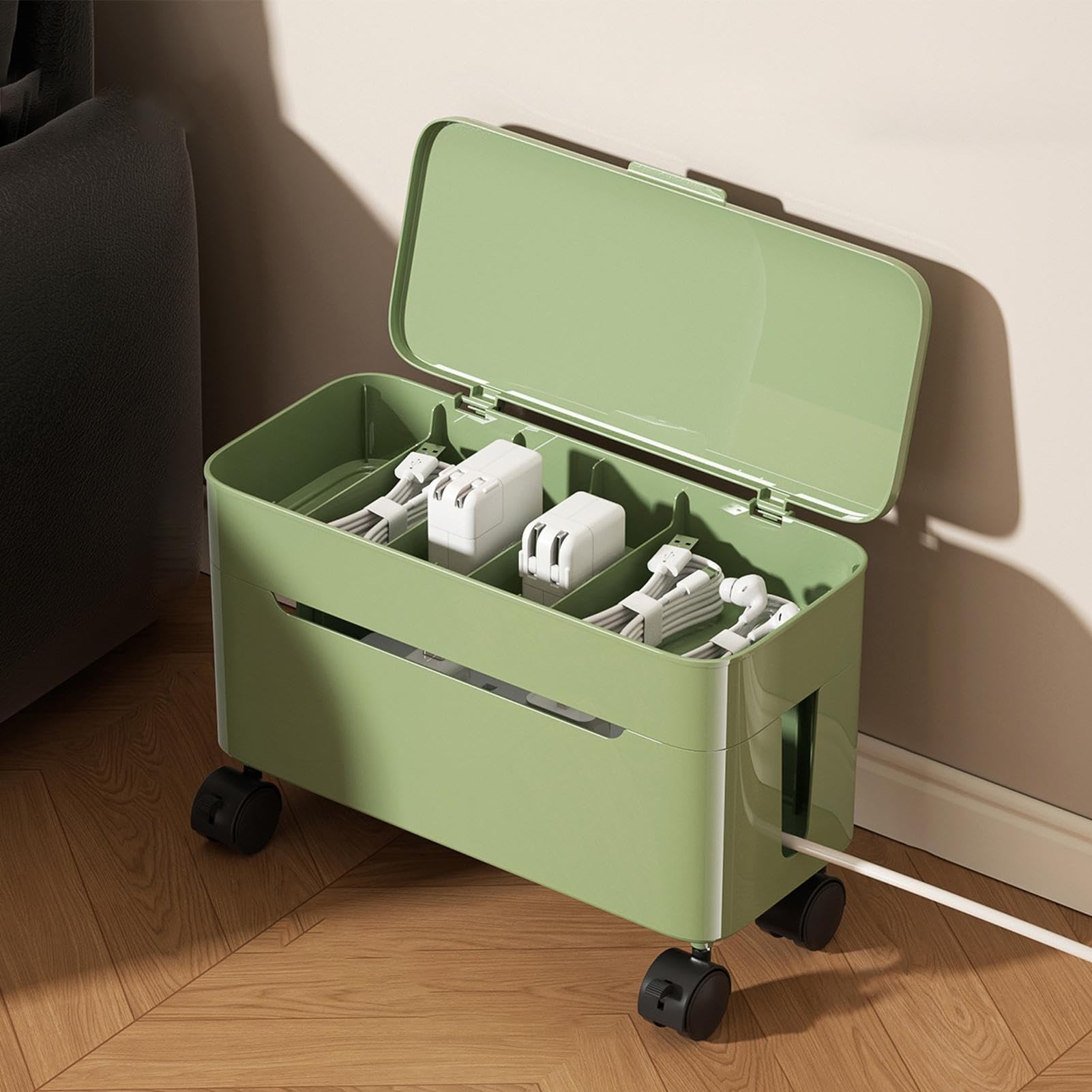 Scatola organizer per cavi, da tavolo, con ruota, per riporre i cavi di ricarica da tavolo, per la casa, gestione ordinata dei cavi, facile accesso, design multiuso, accessorio per la casa per