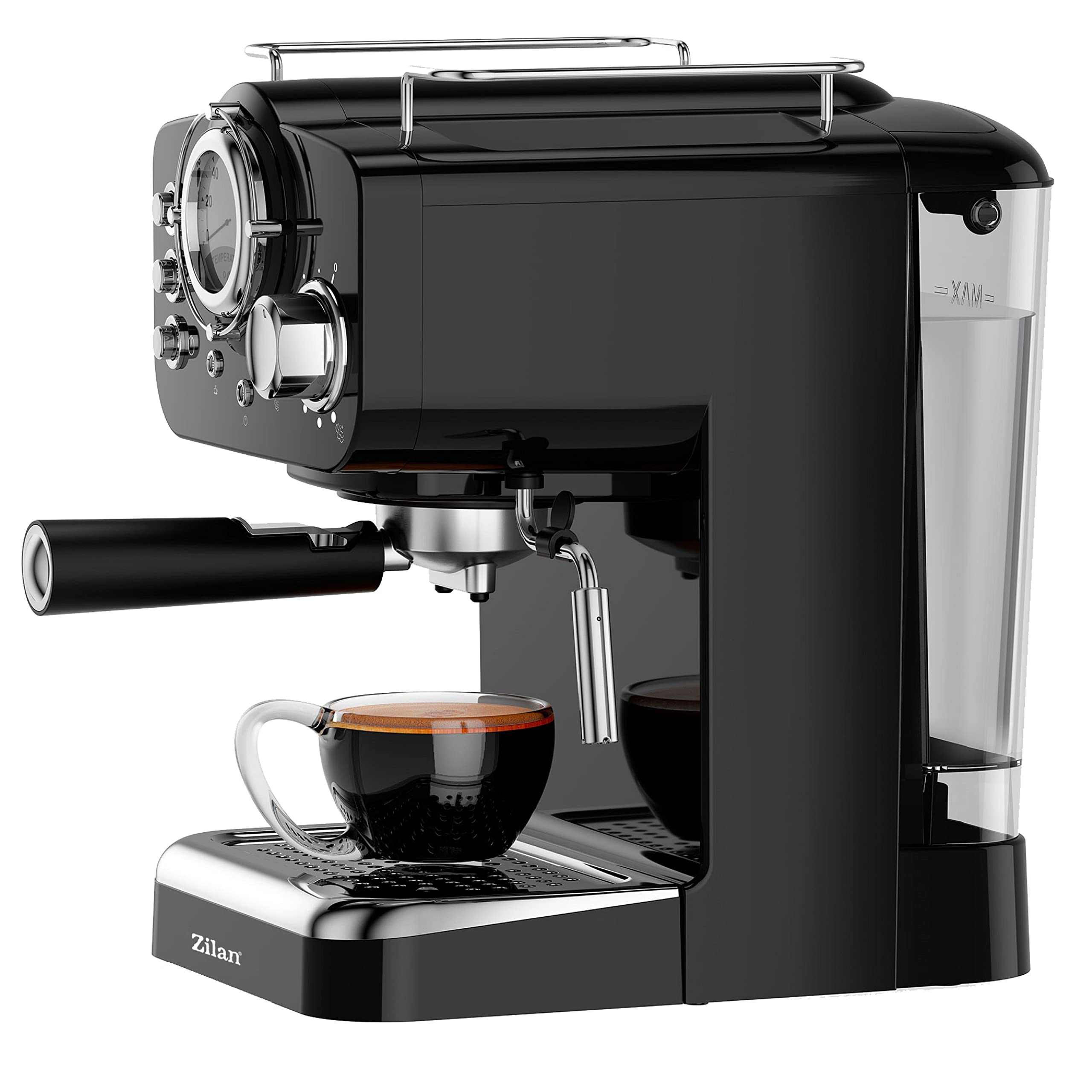 Zilan Espressomaschine mit Milchaufschäumer Siebträgermaschine 1,25 L Wassertank 15 bar Retro Design