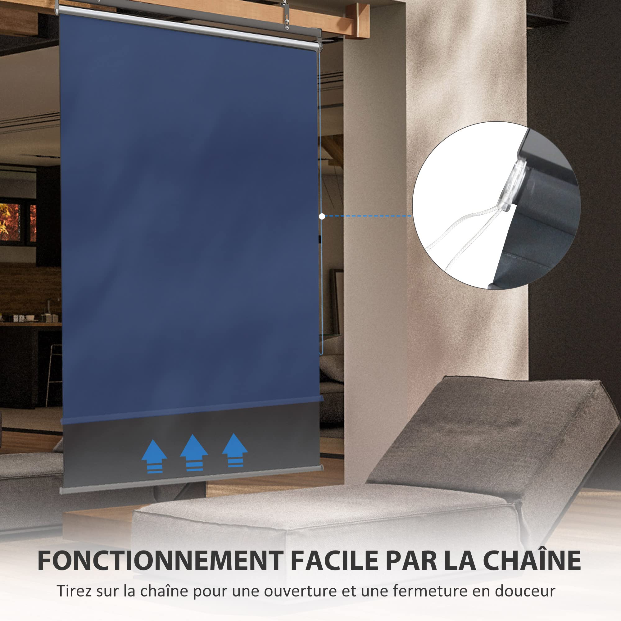Outsunny Store Extérieur Vertical Rétractable 124L x 222H cm Gris Foncé | Manuel, Store Pare-Soleil Enroulable, Installation sans Perçage, Alu., Polyester Haute Densité