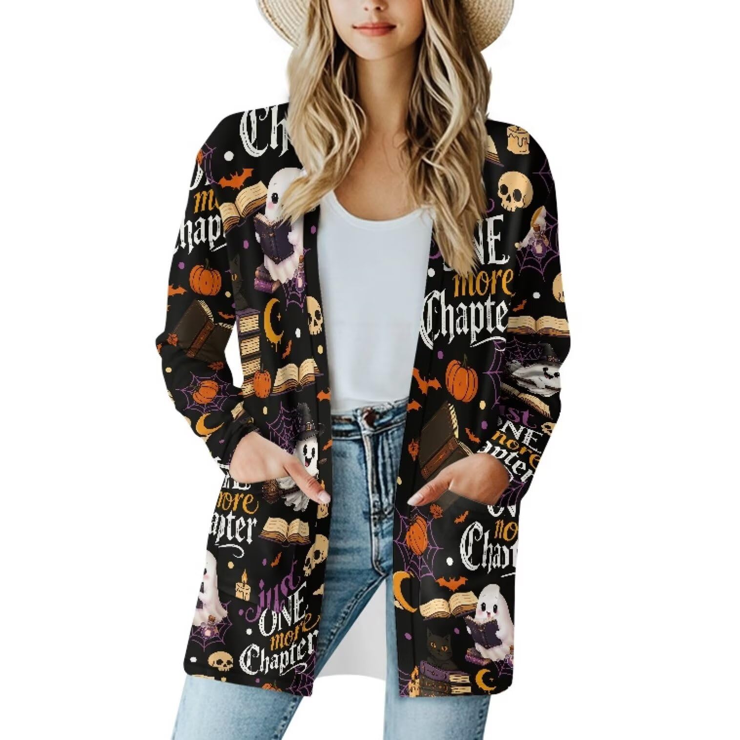 Fall Maple Leaf Cardigan Sweaters for Women Long Sleeve Cardigan Soft Drape Open Front Dusters V-Neck Jackets Dressy