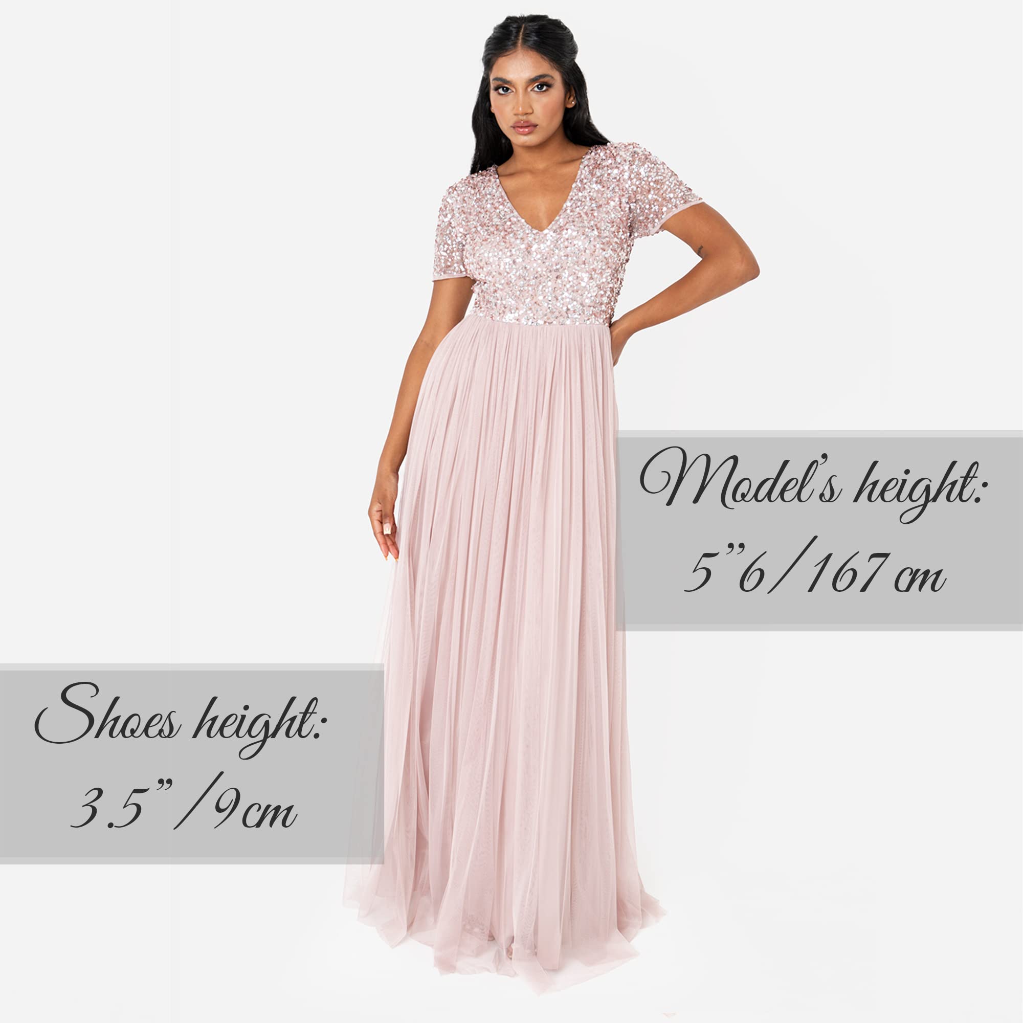 Maya Deluxe Scollo A V Impreziosito Scollo A V Maxi Abito Manica Corta Impero Vita Prom Laurea Damigella d'Onore Ospite di Nozze Vestito per Damigella d’Onore Donna (Pacco da 1)