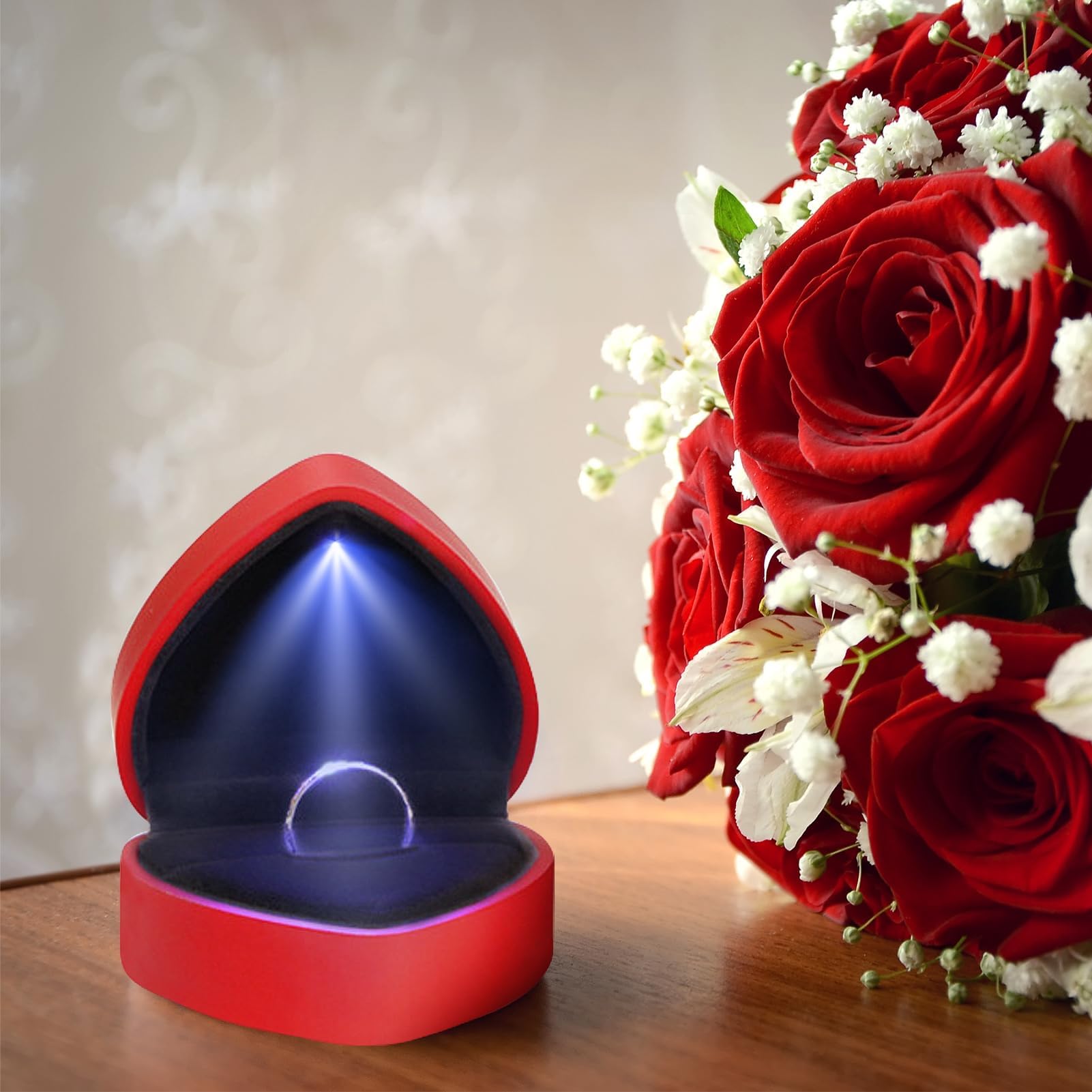 XPEX Scatola Anello Rosa Rossa Porta Anelli MatrimonioAstuccio Gioielli Fiore Rosa Cofanetto Per - Foto 3