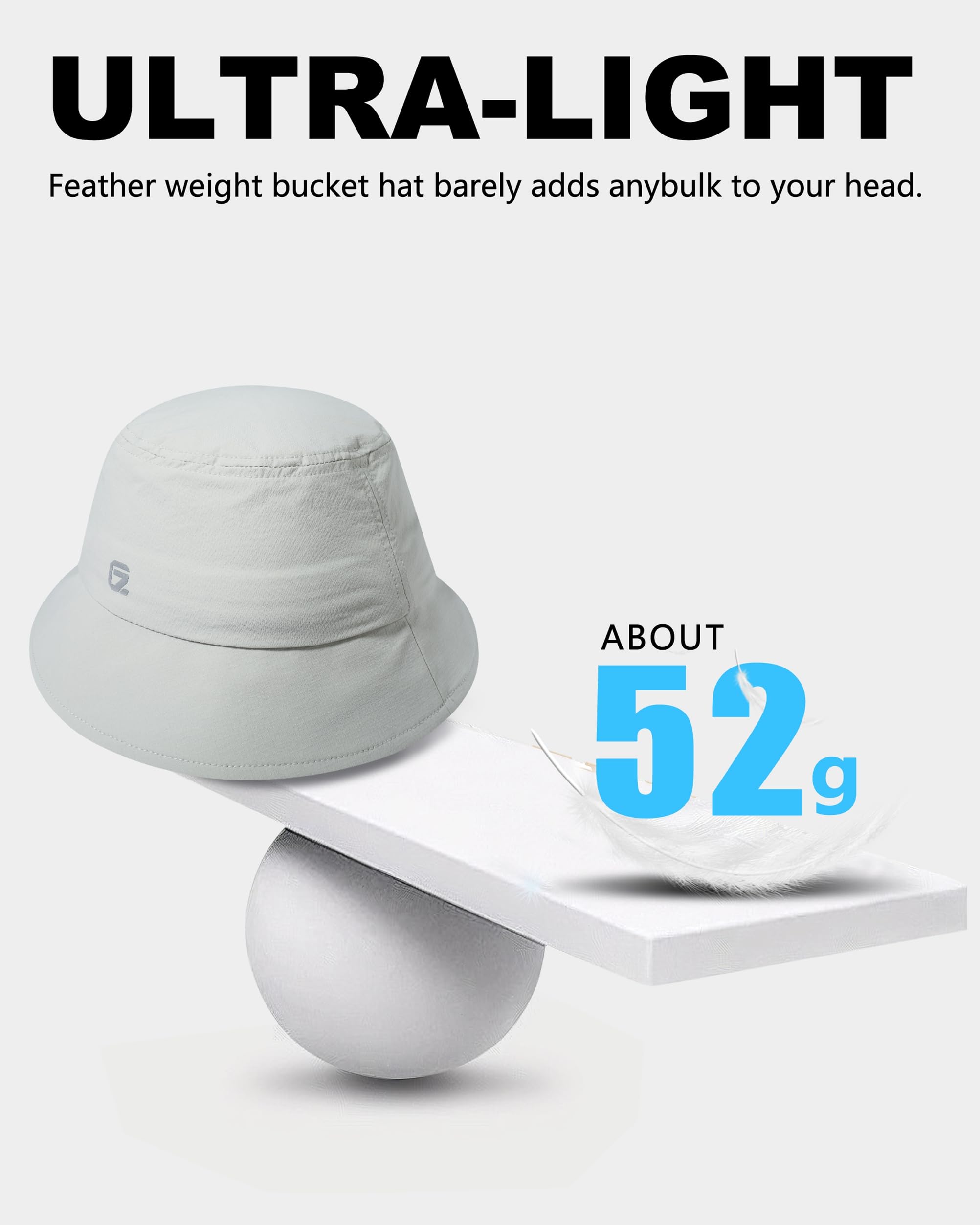 GADIEMKENSD Sombrero Tipo Bucket Repelente al Agua UPF50+, Ligero, Plegable, para Actividades al Aire Libre
