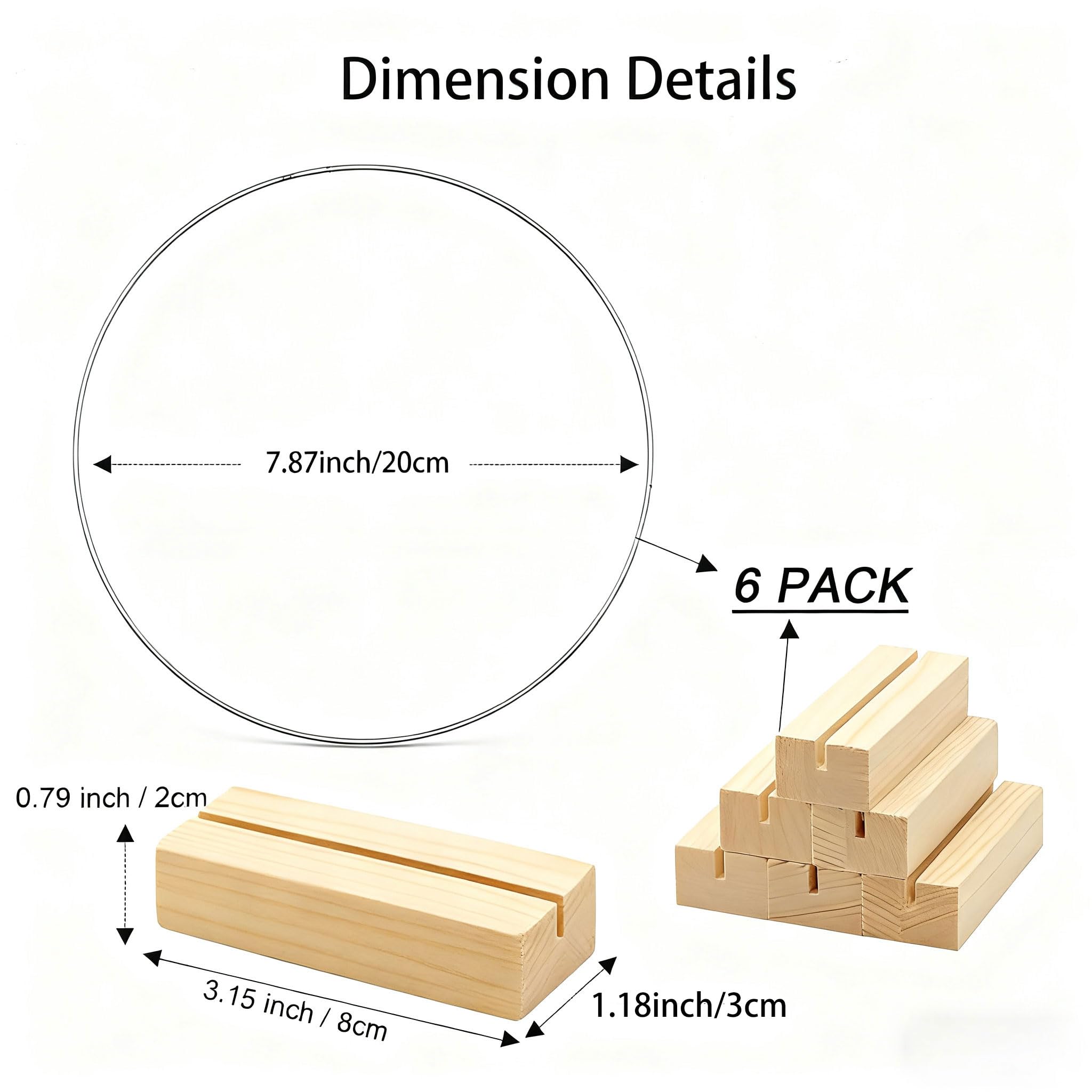 Set di 6 Cerchi Floreali in Metallo con 6 Supporti in Legno, Decorazione per centrotavola di Matrimoni, ghirlande da Appendere alla Parete, acchiappasogni in macramè Fai da Te (Dim