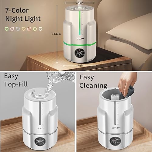 Miniatura 6 de Humidificador de niebla fría de 6 L con humidistato inteligente, ultra silencioso de 22 dB para dormitorio grande y guardería, tiempo de