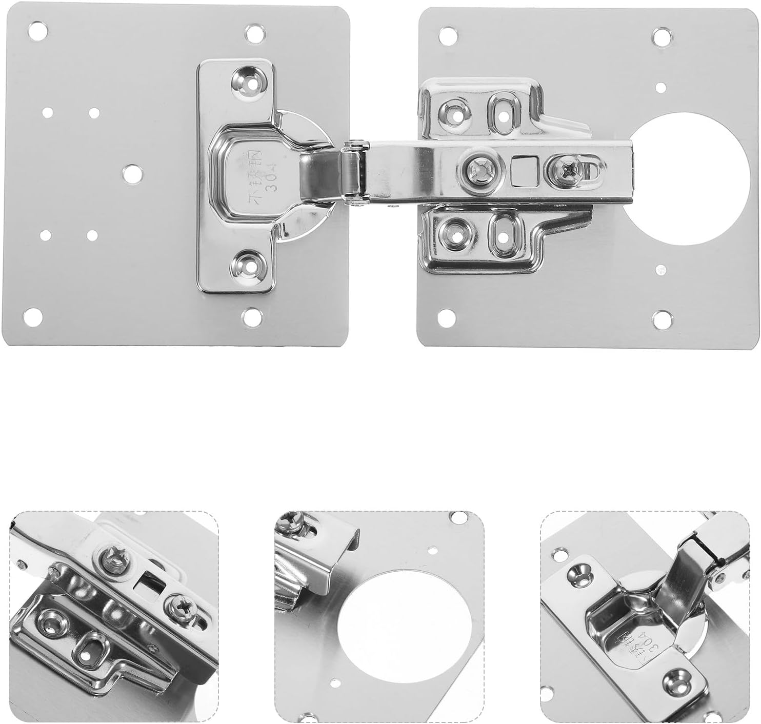 Stainless Steel Cabinet Hinges Set with Repair Plate, Self Closing Kitchen Cupboard Door Hinges, Heavy Duty Concealed Cabinet Door Hardware with 18 Screws (2 Plates + 1 Hinge)