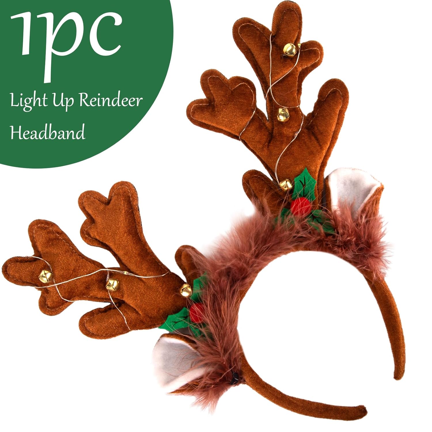 Shindel Reindeer Antlers Headband - Light Up LED Reindeer Antler Hair Band for Christmas Costume Accessories