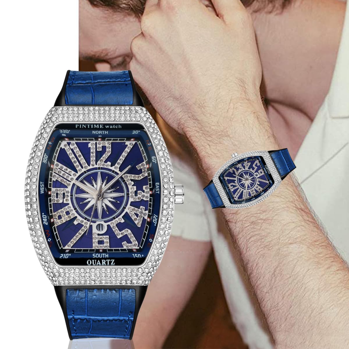 Gosasa Reloj de Pulsera analógico de Cuarzo de Acero Inoxidable para Hombre, diseño de Hip Hop, con Cristales Brillantes, Caja Rectangular