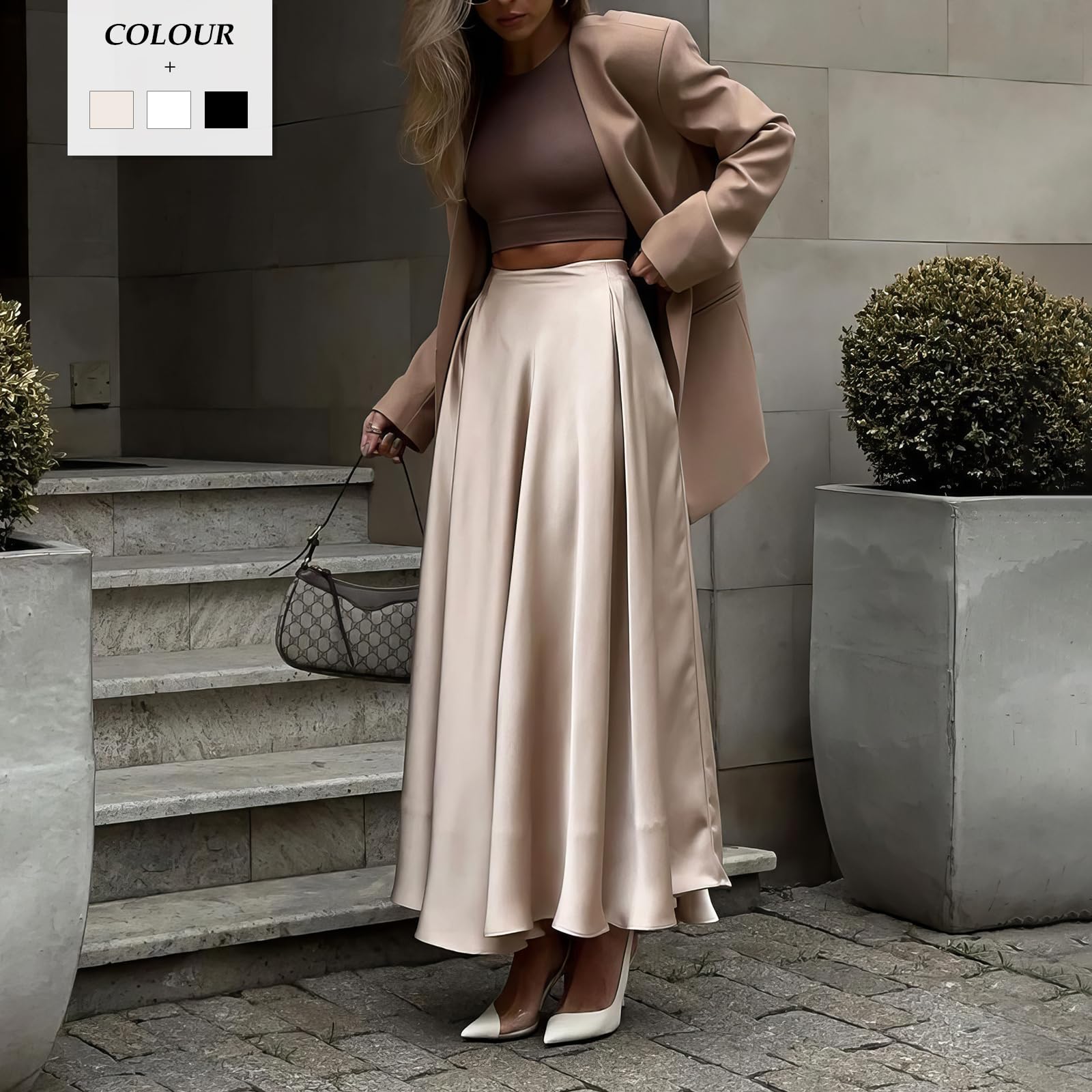 Eleganter Damen-Satin-Langrock Mit Hoher Taille Und Elastischem Gürtel, Maxirock Aus Seide, Geeignet Für Hochzeit, Cocktailparty, Business