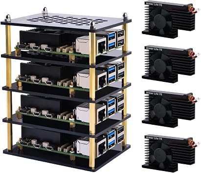 GeeekPi 4 Layers Cluster Case for Raspberry Pi 5, Pi 5 Stackable Case with 4PCS Armor Lite V5 Active Cooler for Raspberry Pi 5 8GB 4GB