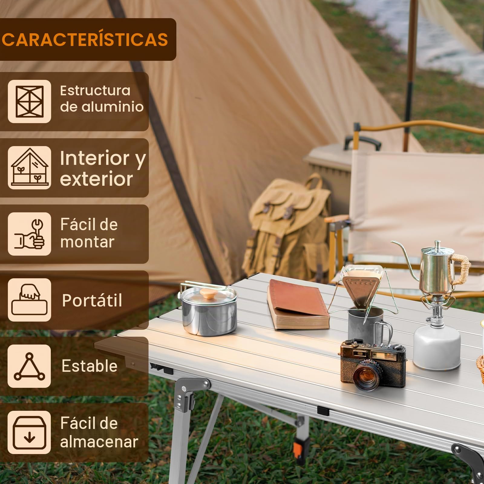 Sportneer Mesa plegable de camping al aire libre, mesa de picnic portátil con altura ajustable, capa de malla, mesa plegable de camping con mesa enrollable de aluminio para campamento, cocina, jardín