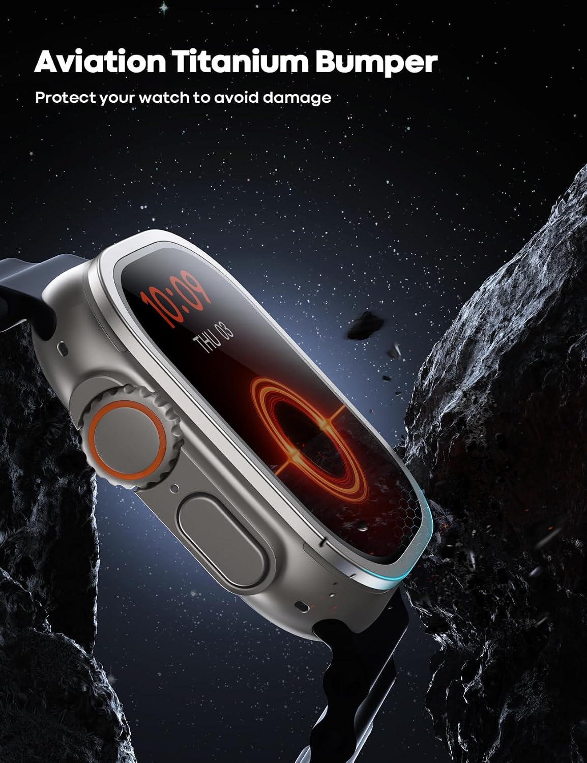 Lamicall Titanium Screen Protector for Apple Watch Ultra 49mm - [Enjoy Original Beauty] Aviation Titanium Bumper Frame Case Cover +2Pack Tempered Glass Film [Sensitive Touch, 9H] for iWatch Ultra 49 mm