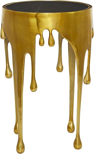 Miniatura 11 de Deco 79 Mesa lateral de acento de metal de aluminio Mesa lateral con diseño derretido y superficie de vidrio sombreado, Mesa lateral 16" x 16" x